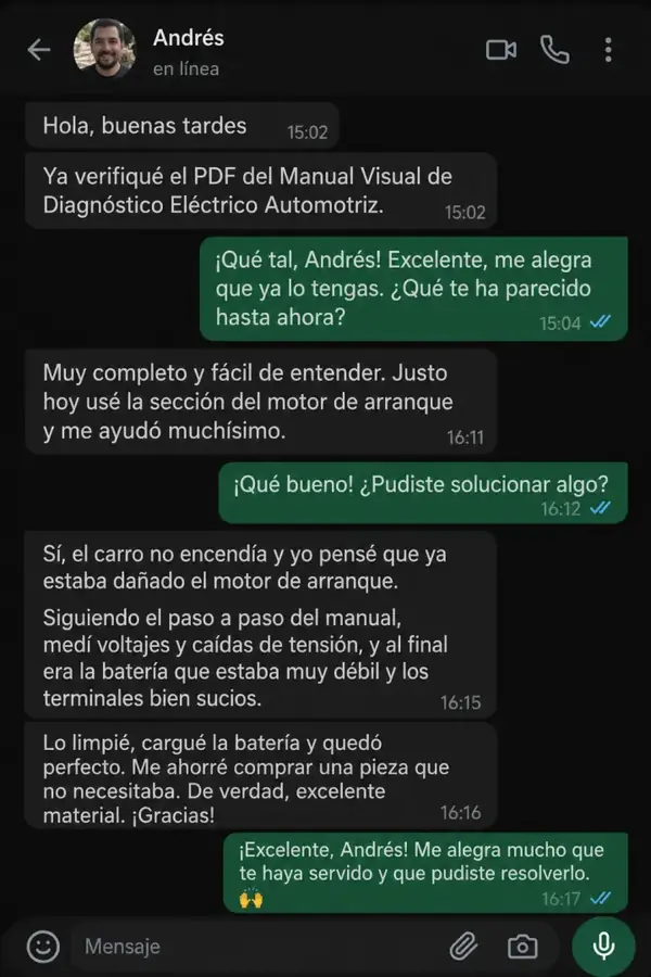 Testimonio de Andrés por WhatsApp