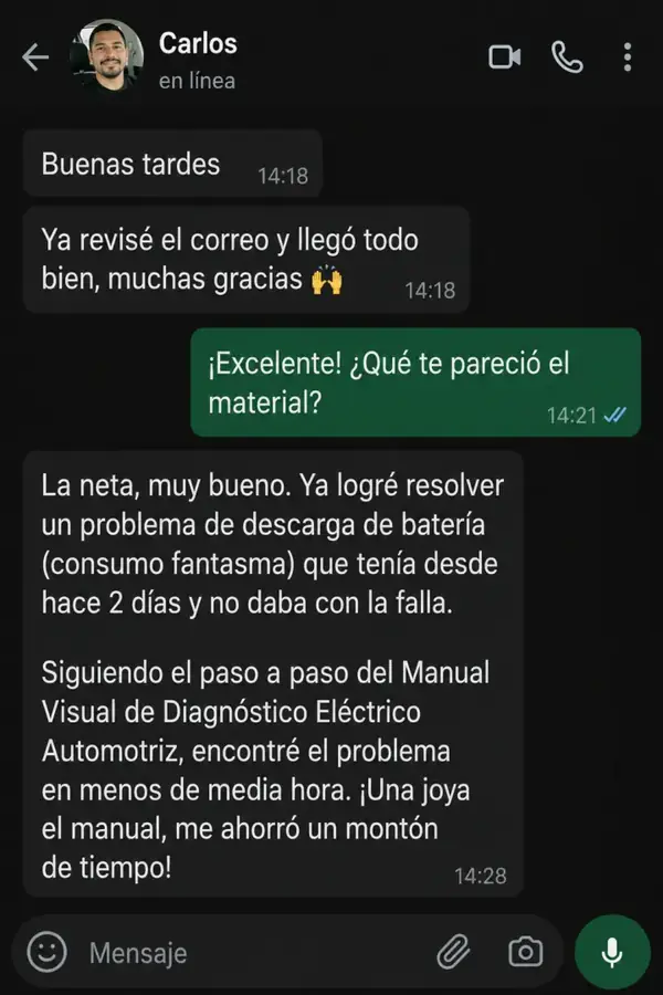 Testimonio de Carlos por WhatsApp